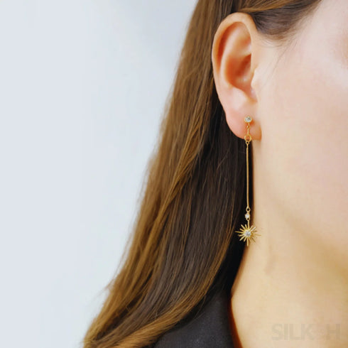 Star Shaped 14k Gold Plated Sterling Silver Long Stud